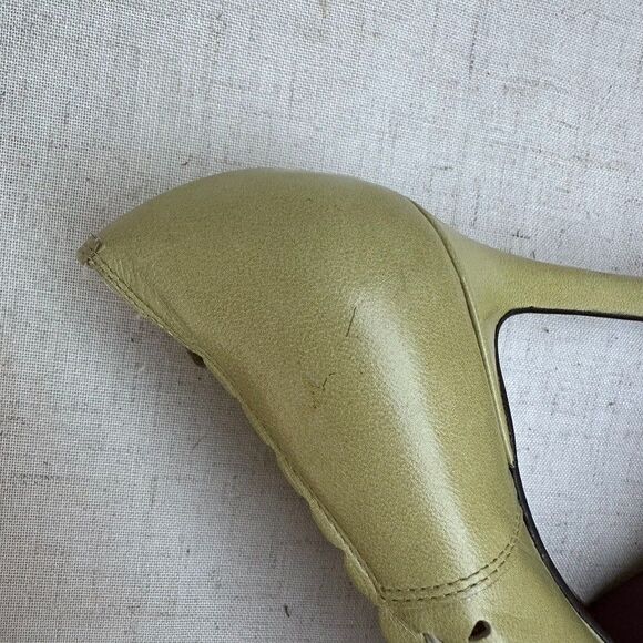 ANN TAYLOR Pistachio Green Leather Scallop Bow Pumps Stiletto Heels 5 Italy Made - Picture 12 of 16